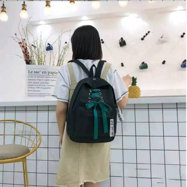 Ransel Sekolah Wanita Tas Nilon Hitam Ransel Anti Maling Wanita Ransel Travel Wanita Kasual Tas Punggung Korea Mochilaz