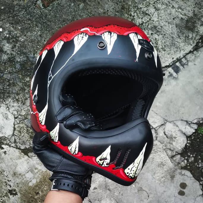 ~ PROMO TERBATAS HELM CEWEK DEWASA~ HELM CUSTOM GHOSTBONE HAND DRAWING VENOM - FOURTIN GARAGE -