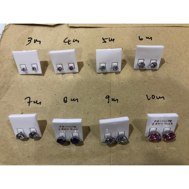 10pasang Anting TUSUK Diamond Bulat Monel Swarovski Bajaputih Grosir