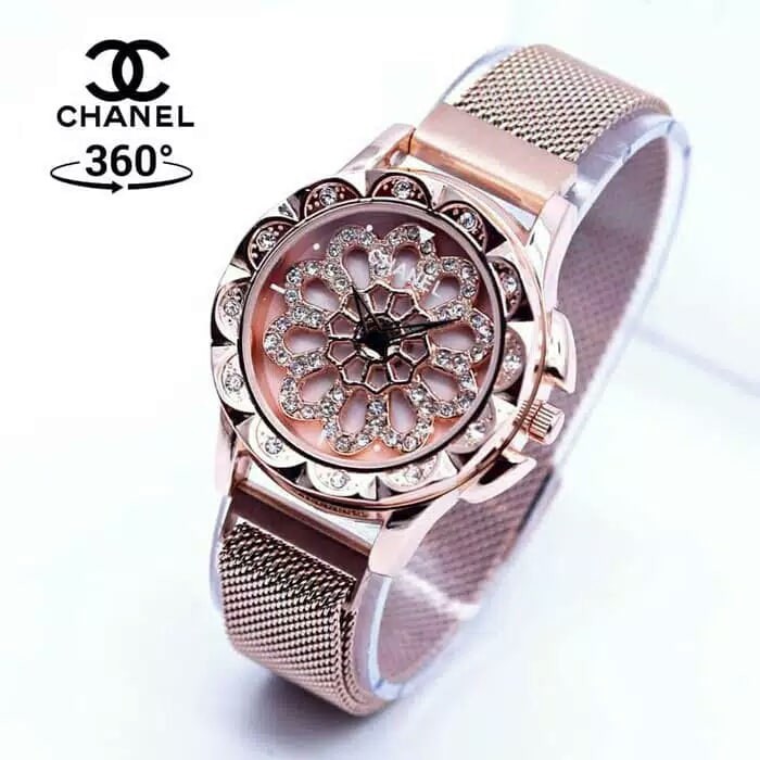 JAM TANGAN WANITA CH05 RANTAI MAGNET PREMIUM PUTER 360 Free Baterai - Rose Gold