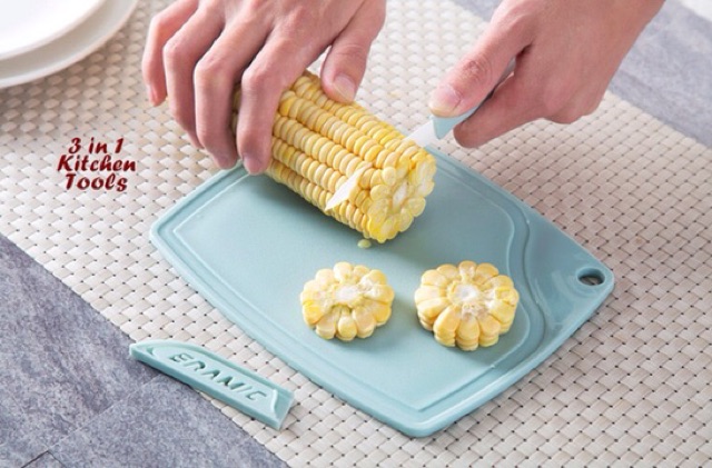 Pisau dapur dengan talenan dan peeler 3 in 1 kitchen tool set ok  good quality