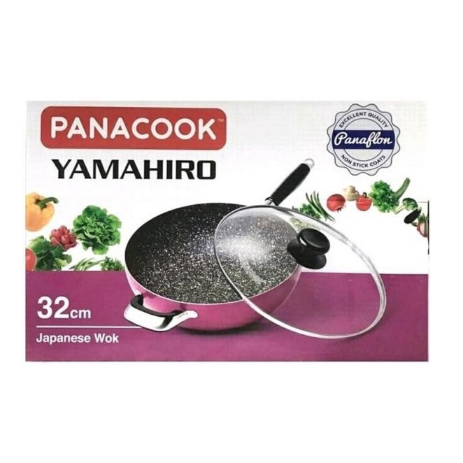 Yamahiro 32 cm | Panci Yamahiro | Wajan Yamahiro | Penggorengan Yamahiro 32 cm | Wok Pan Yamahiro 32 cm dengan tutup kaca | Wajan Anti Lengket | Panci Penggorengan