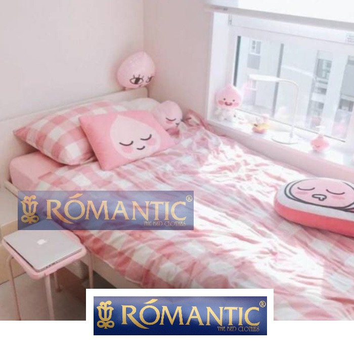 AESTHETIC KOREA Bedcover Sprei emily pink kotak pastel by ROMANTIC gingham pink katun jepang lokal