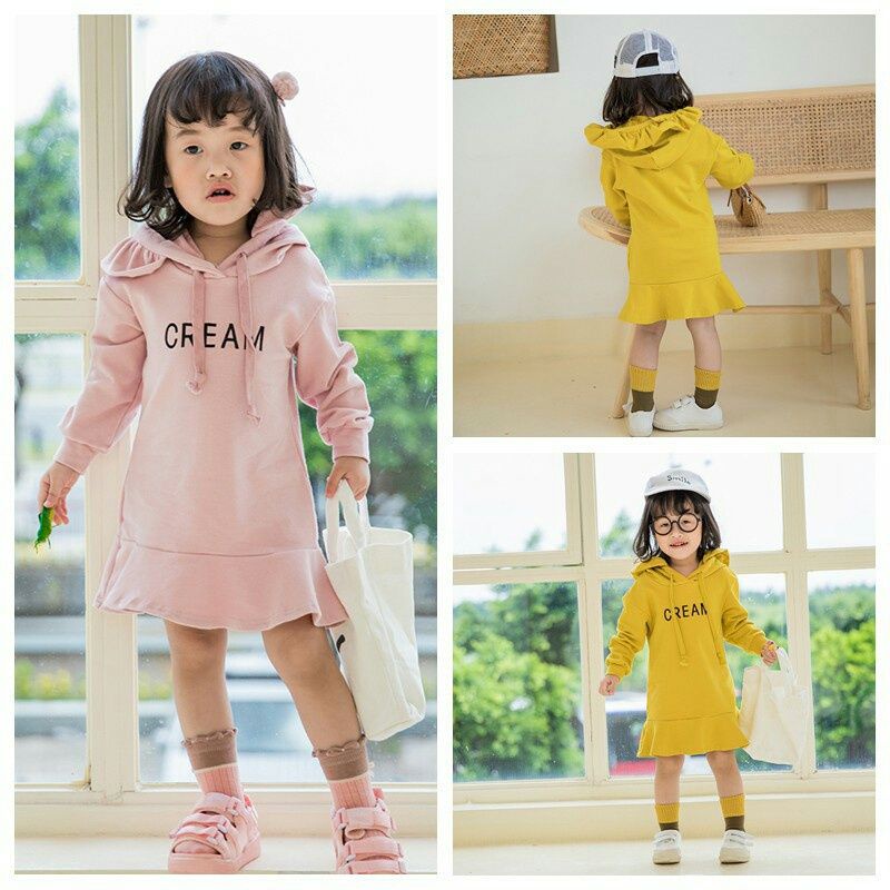 Long Dress Baju Anak Hoodies Perempuan 1-5 Tahun / Dress Tunik Longsleeve Anak Perempuan Lengan Panjang