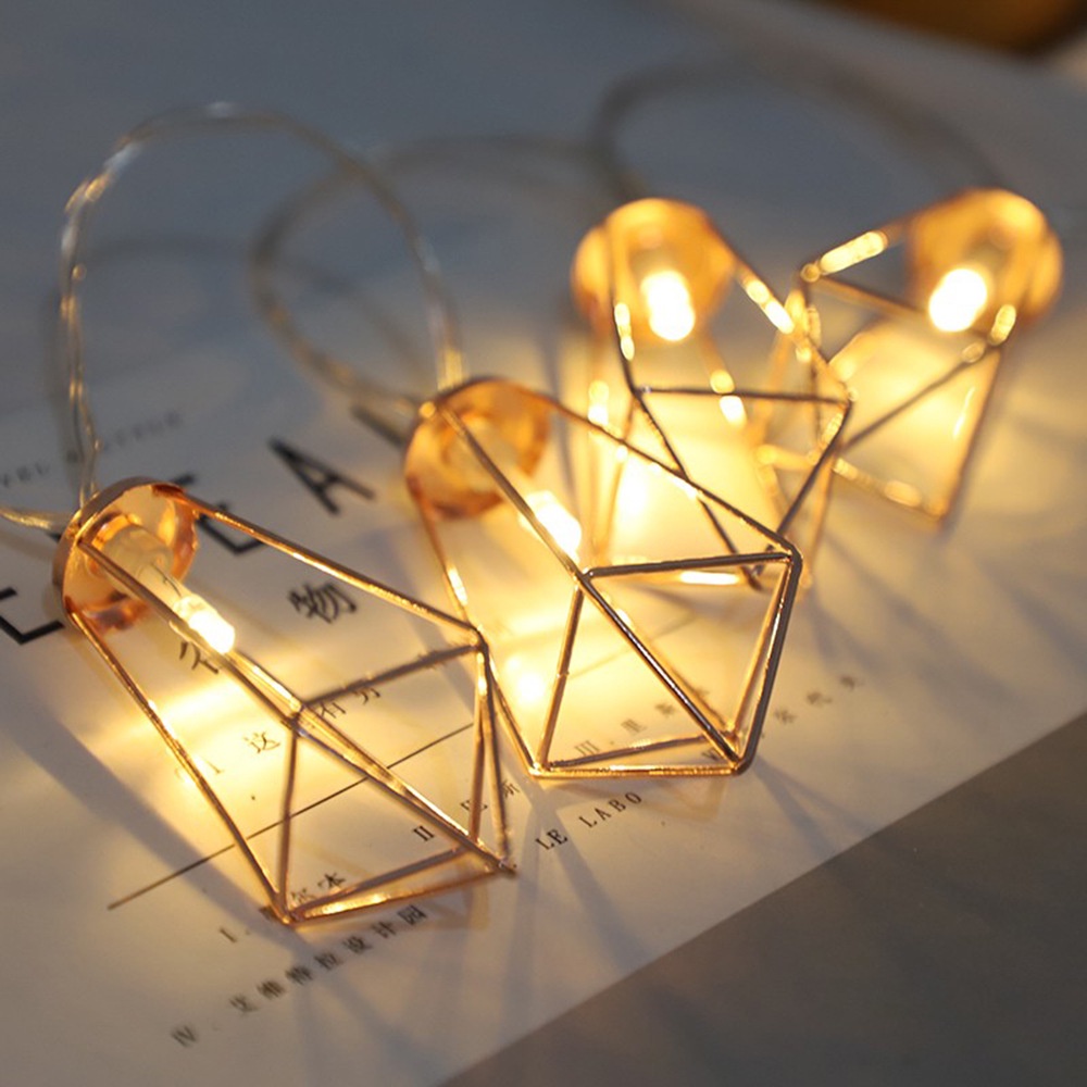 Lampu String 20 Led 3m Bentuk Geometri Warna Rose Gold Dengan Box Baterai