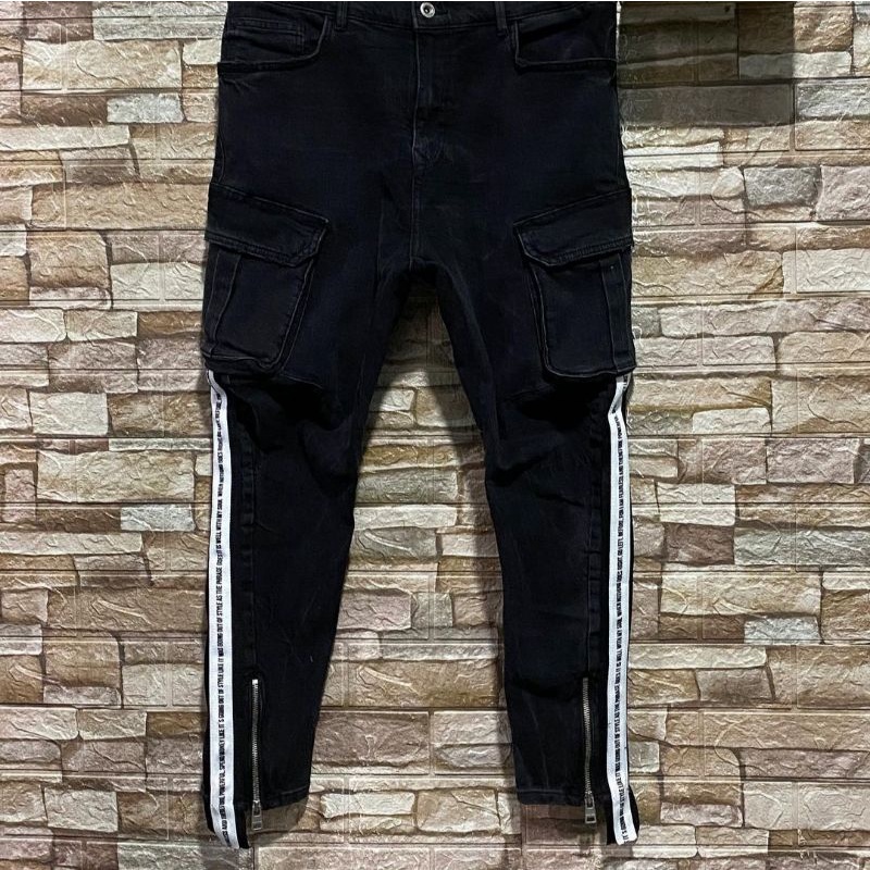 Jeans Skinny Fit Cargo Zipper White Zara Man