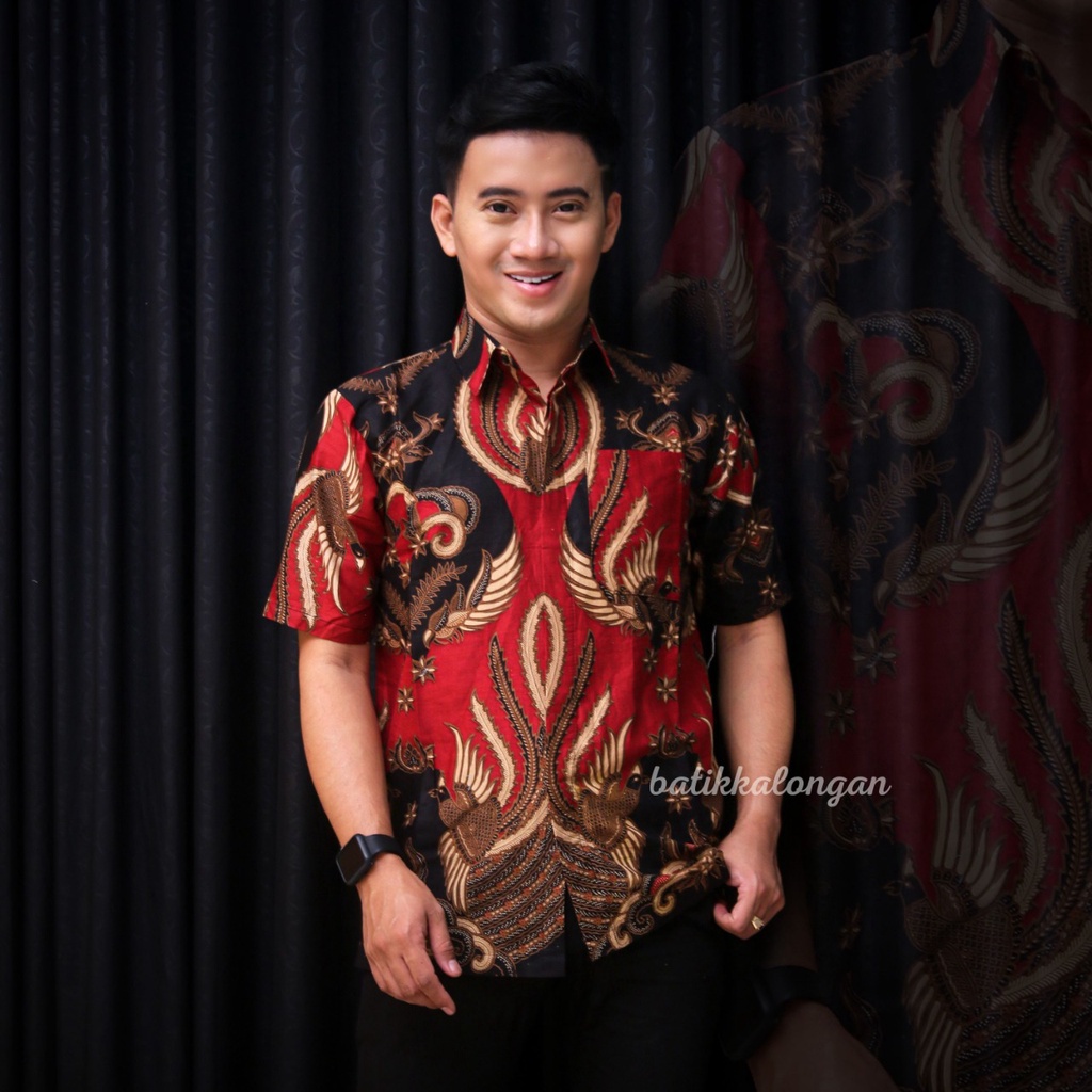 Batik Pria Lengan Pendek Premium BATIK AZMIL HRB026 motif KERATONAN Kode 002 size M L XL XXL