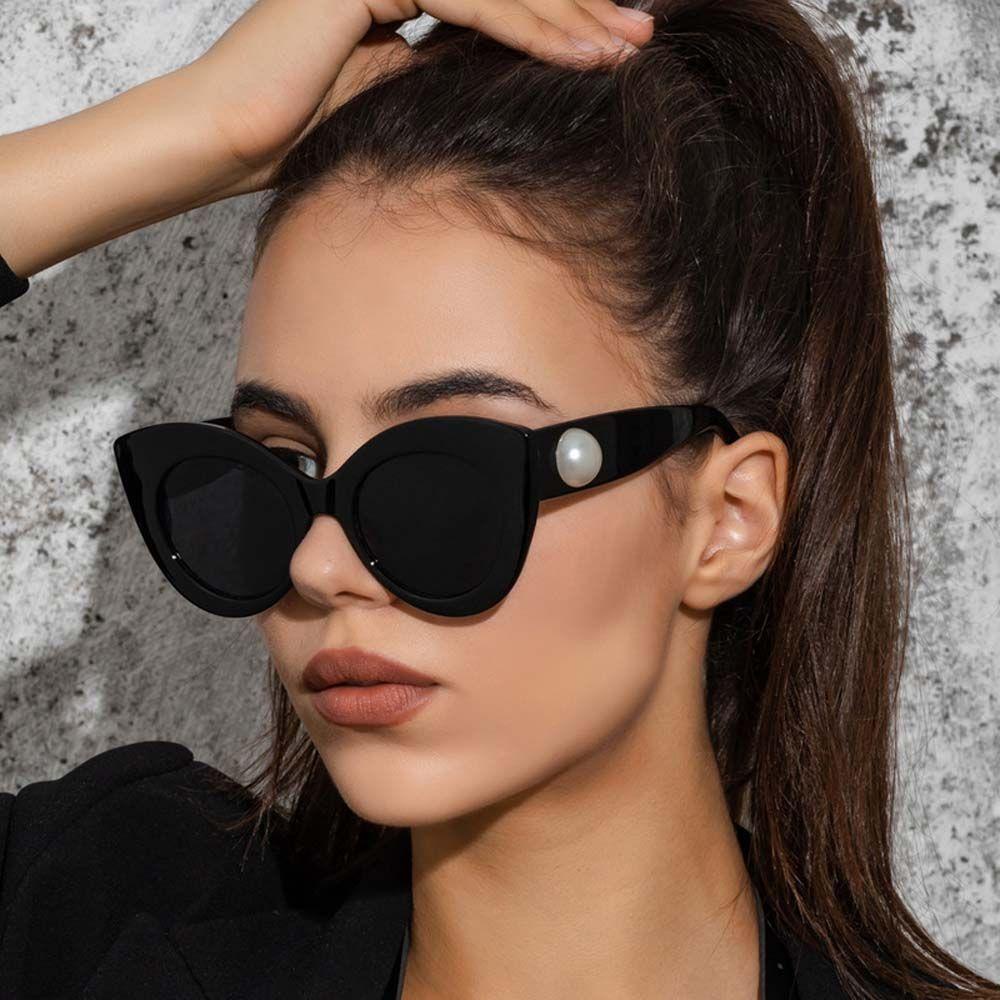 [Elegan] Cateye Kacamata Portable Retro Kacamata Anti UV Wanita Bingkai Besar Kacamata Hitam Properti Foto Kacamata Bingkai Bulat