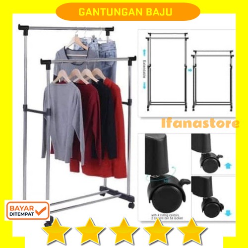 Hanger Gantungan Baju Double Rak  / Stand Hanger Single Rak Gantung Baju Dan Rak Sepatu / Rak Gantungan Baju Jemuran Stand Hanger Tempat Pakaian