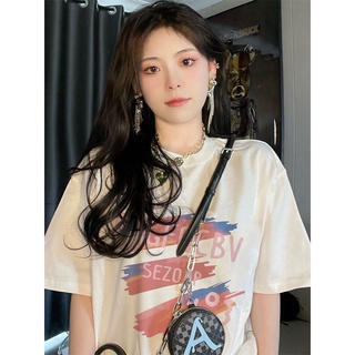 EUNII T-shirt Lengan Pendek Gradien Coretan Pencetakan Longgar Korean Style /Kaos Atasan Wanita/Baju Kaus Oversize Wanita