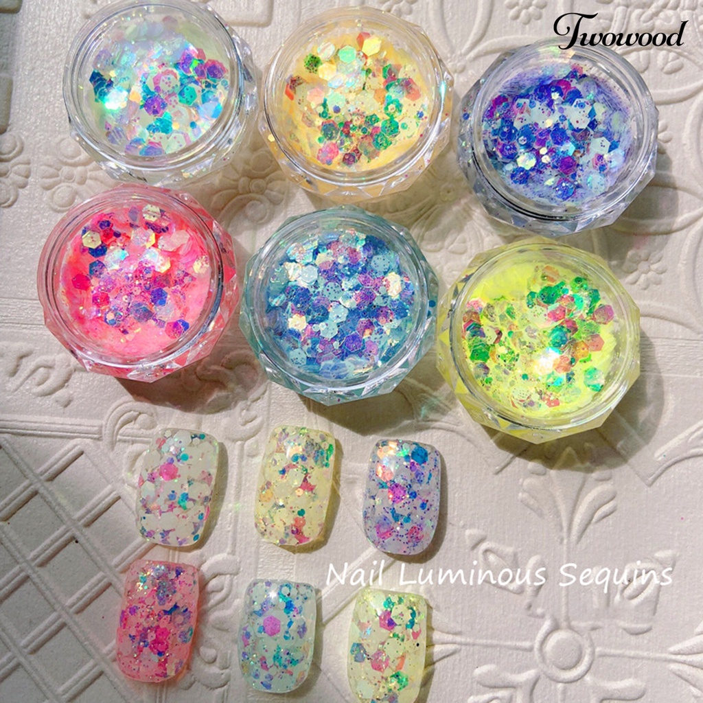 1 Kotak Sequin Glitter Flake Luminous Fluorescent Untuk Dekorasi Nail Art