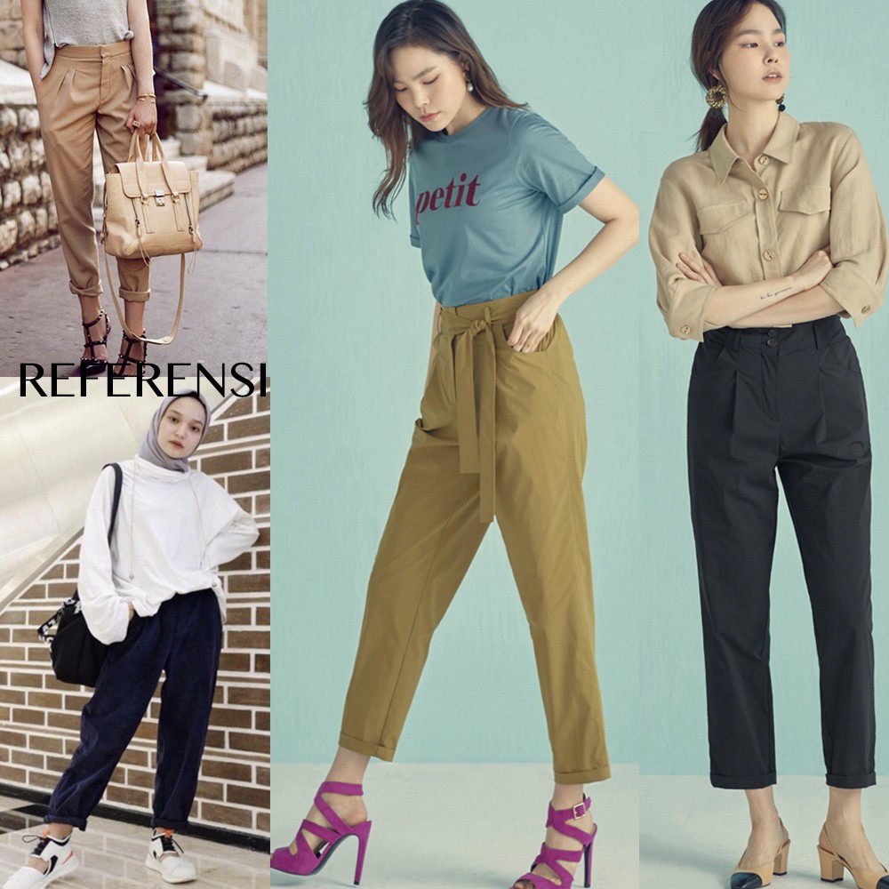 Celana Panjang Wanita Korea Baggy Polos Black/Grey/Green (LPF01 BAGGY
