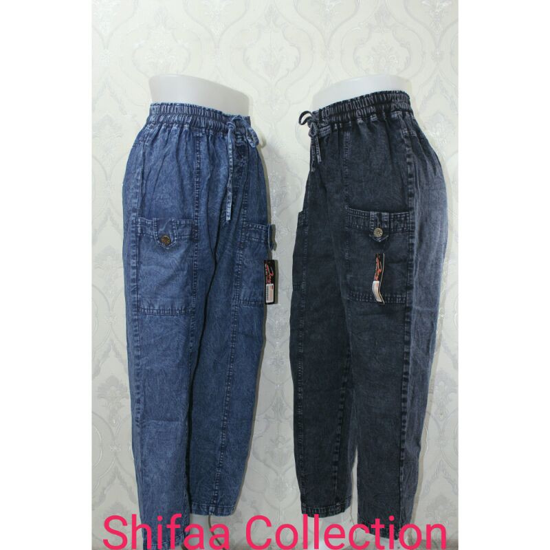 Celana BG K Doraemon Bahan Soft Jeans Ukuran Standar BB 40-60 kg dan Jumbo 60-80 kg