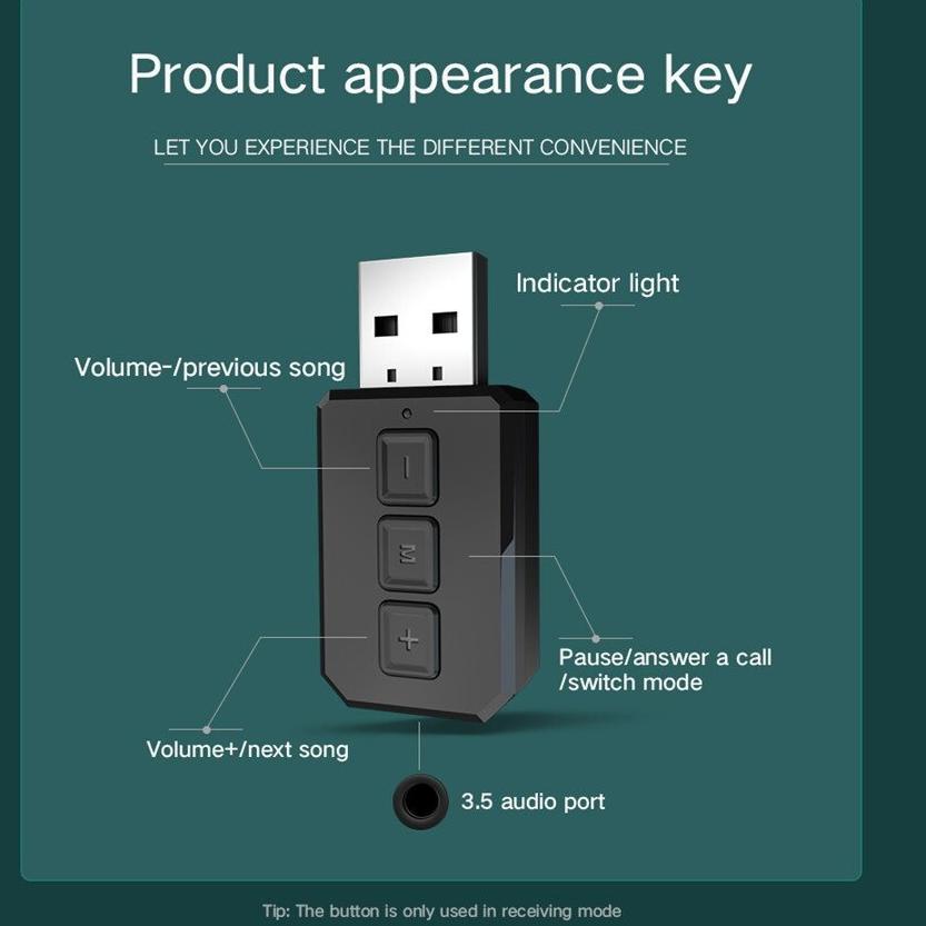 Pasti Puas USB Bluetooth 5.0 Transmitter Receiver Audio Adapter - Seri RT02 - Black