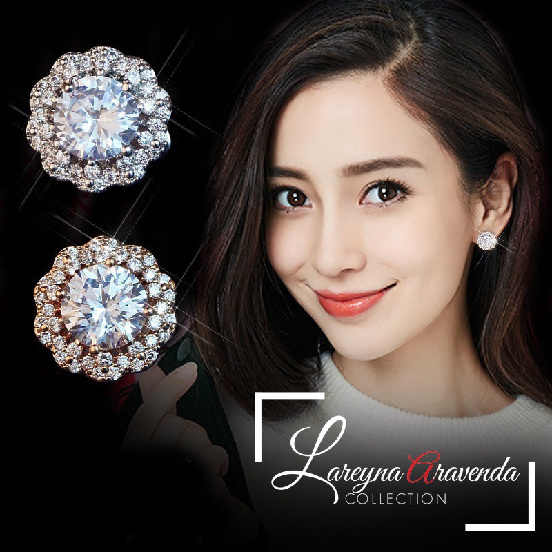 Lareyna Aravenda Anting Silver S925 Wanita Model Bunga Kristal Crystal Mewah AT022