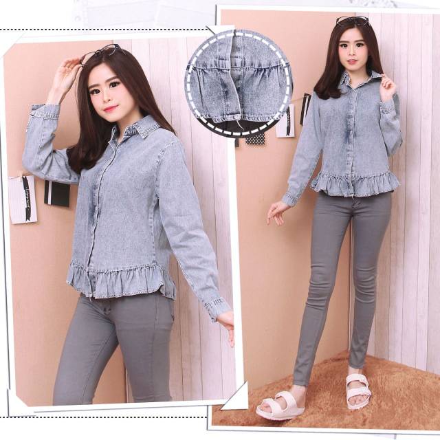 TOTOTAshop.Kemeja jeans wanita RENATA.Lengan panjang.bahan jeans wash original