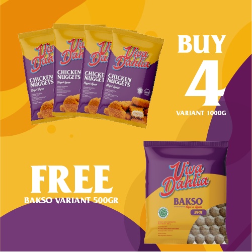 

Paket 4 Viva Dahlia Chicken Nugget 1000gram Gratis 1 Viva Dahlia Bakso Sapi dan Ayam 500gram