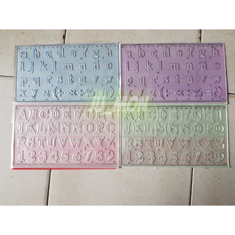 

Mistar/ Penggaris Abjad/ Angka Set A-Z/ 0-9 Huruf Kapital/ Huruf Kecil