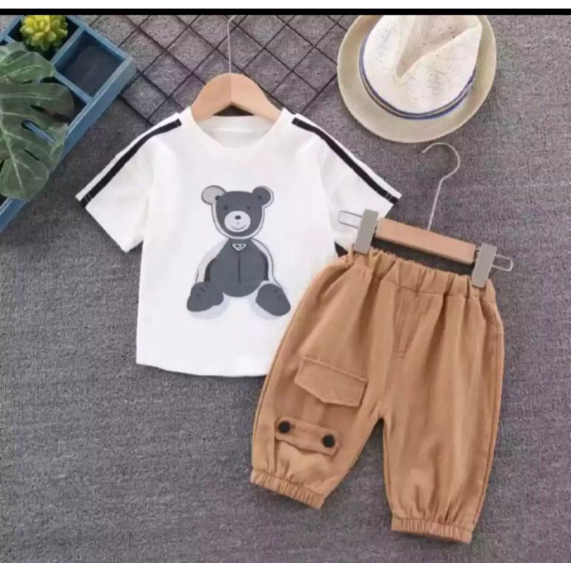 SETELAN MOTIF TEDDY KANTONG TERBARU/SETELAN ANAK/BAJU ATASAN ANAK 1-5 TAHUN