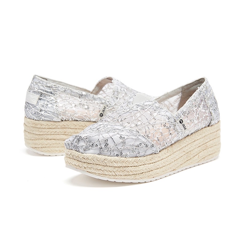 Joy & Mario Women’s Sequins Mesh Espadrilles Wedges - Silver