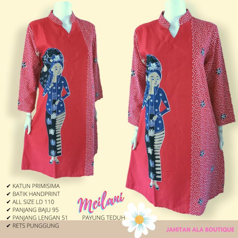 Tunik Batik Wanita Modern Atasan Dress Batik Kerja Premium Asli Solo Motif Payung Teduh