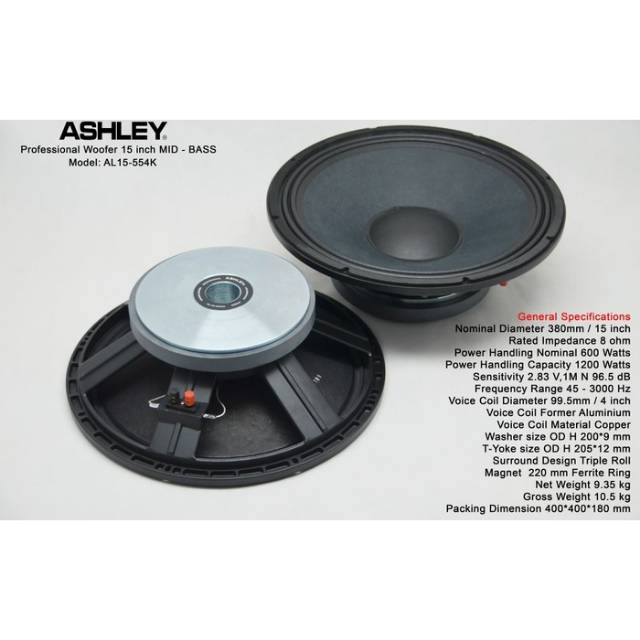 SPEAKER WOOFER ASHLEY AL15-554K ( 15 INCH ) ORIGINAL