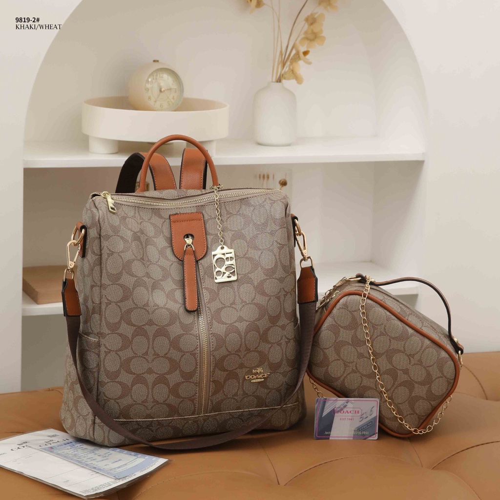 COA Signature Zipper Backpack Shoulder Bag With SlingBag 9819-2