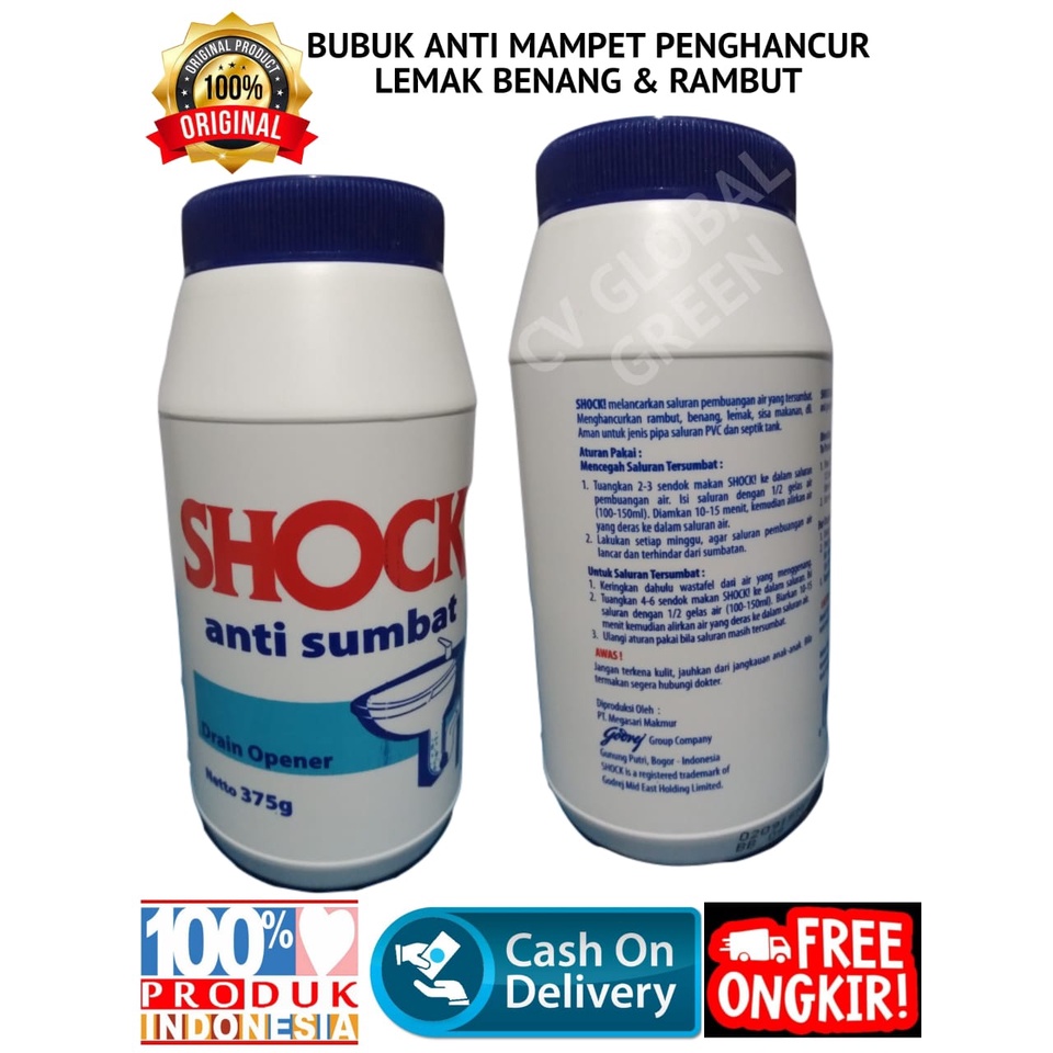 Shock Serbuk Anti Sumbat Pembersih Saluran Pipa Air Wc Toilet Mampet Bubuk 375g