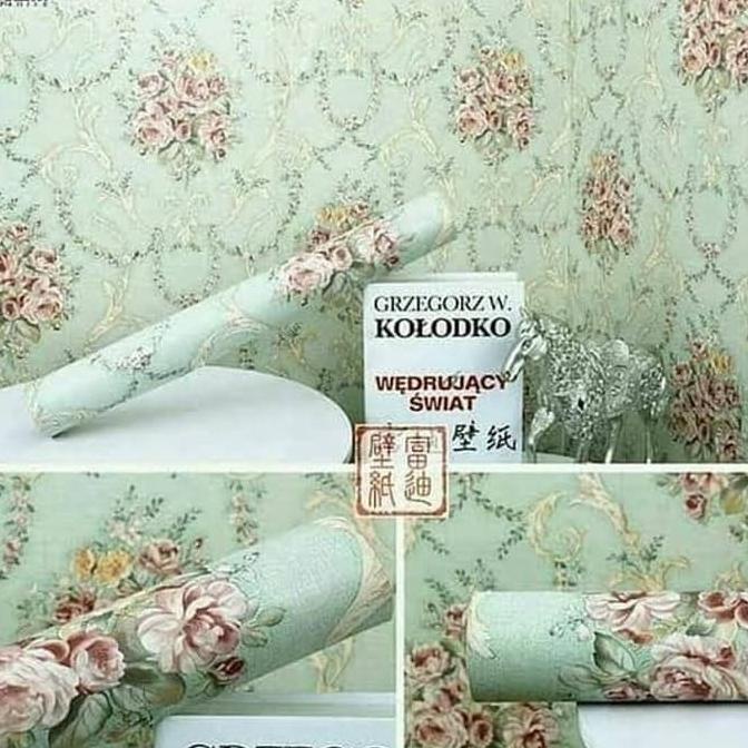 Wallpaper Dinding Bunga Hijau 45cm x 10m