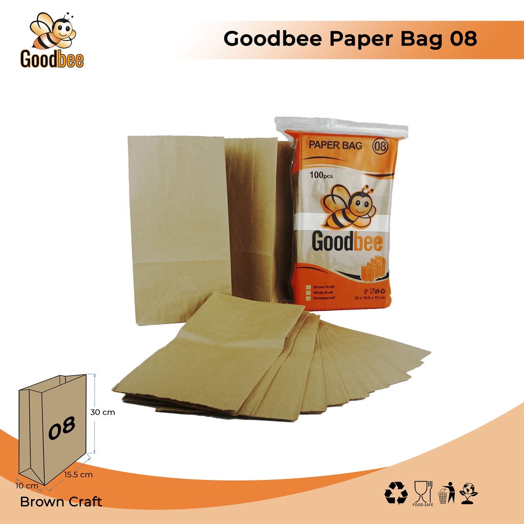 

PAPER BAG - SOS BAG KODE 08 - BROWN KRAFT - KANTONG KERTAS KENTANG ROTI - 100 PCS