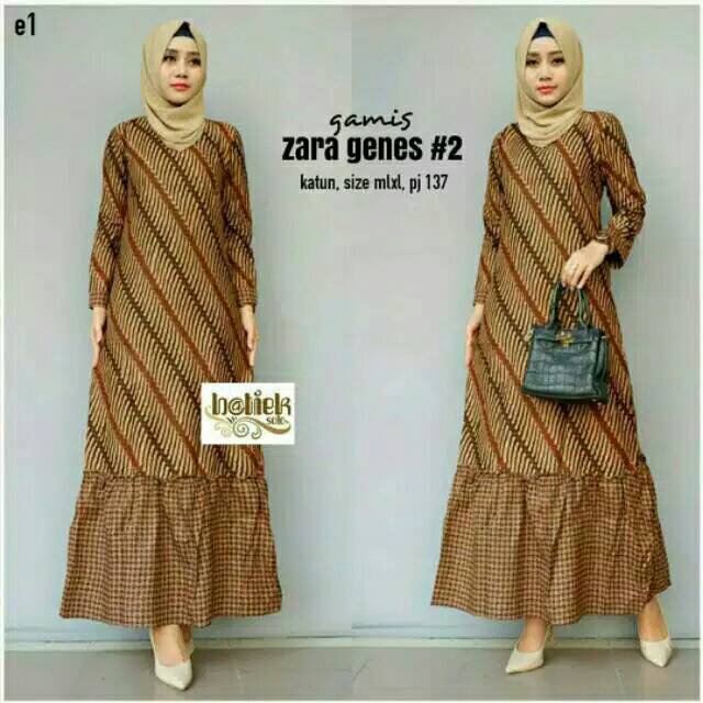 GAMIS ZARA GENES RAMPEL LONGDRESS BATIK SOGAN PARANG KOMBINASI