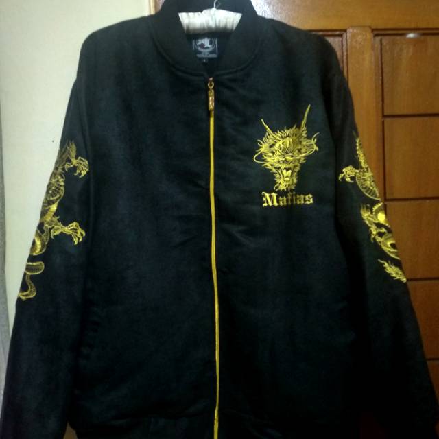 Jaket bomber kulit suede asli full bordir by mafia lawas (model sukajan)