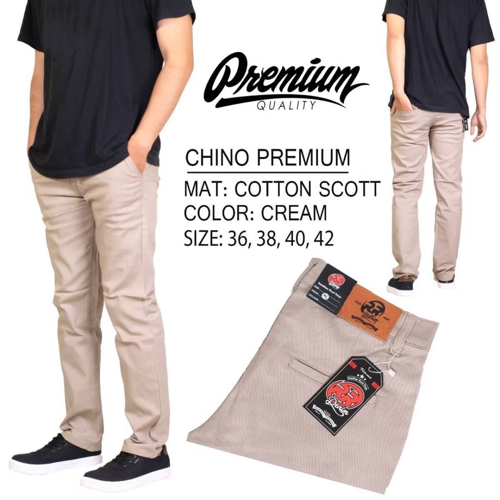 CELANA CHINO Panjang pria Slimfit KERJAHARIAN Santai Casual Formal Hitam Abu Cream Mocca Size 27-38