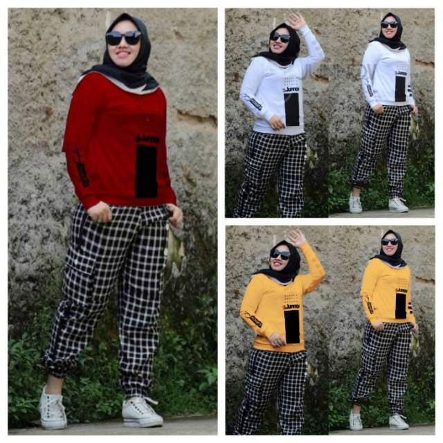 NEW JUNOV SET BLOUSE BAUAN BABYTERY GOOD QUALITY JOGER BAHAN KATUN LINEN PINGGANG KARET