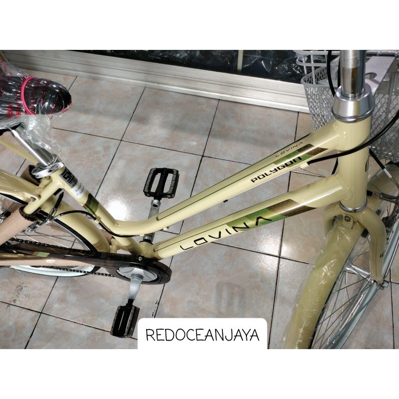 sepeda mini keranjang polygon lovina 26 x 16 city bike cream