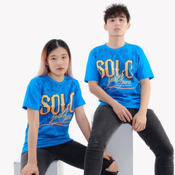 KLAMBEN Kaos Oblong Couple Kembaran Dewasa Unisex Solo Bunga Biru Turkis