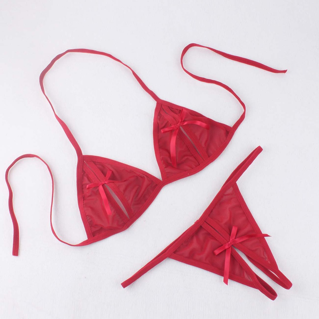 Lingerie Babydoll Open Crotch G String dan Bra Mini Bikini Sexy Transparan Pakaian dalam 3B057
