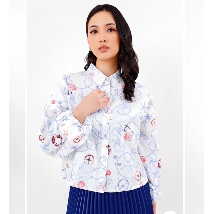 PRELOVED Nautical Cropped Shirt white Benang jarum S