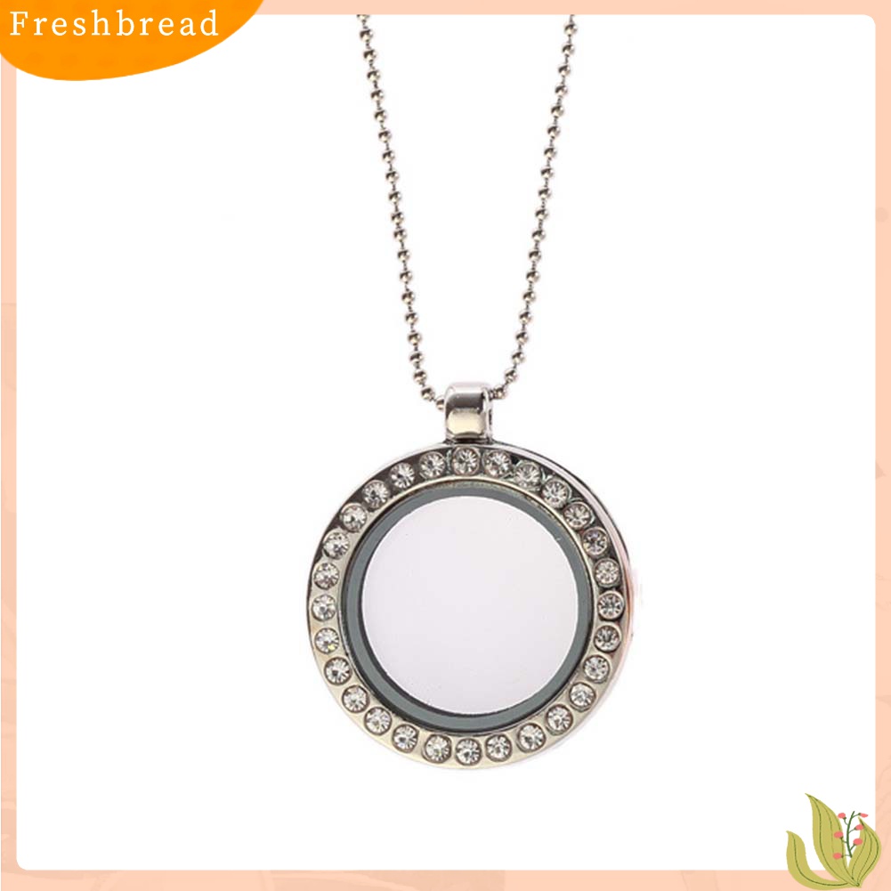 [TERLARIS]Women Rhinestone Inlaid Living Memory Floating Charm Round Glass Locket Necklace