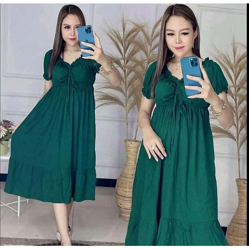 DASTER ELSA LENGAN PENDEK MURAH DASTER SERUT ELSA RAYON SEKDRES RAYON-Ds elsa polos Hijau
