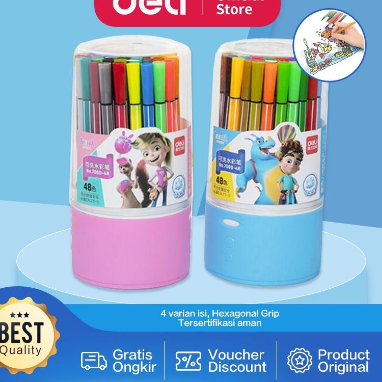 

4.4 Brands Festival Deli Hexagonal Watercolor Marker Pen Spidol Warna 24/36/48 Warna 7060