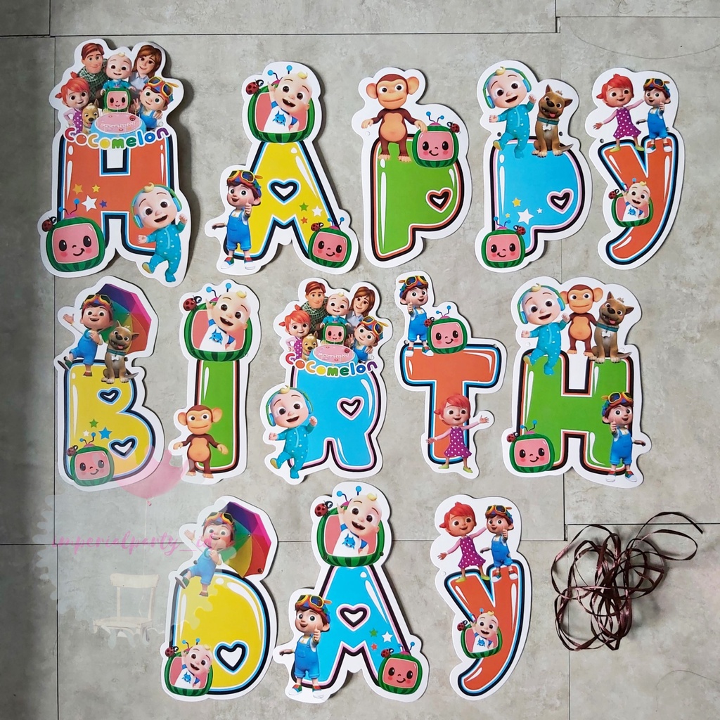 Banner Bunting Flag Happy Birthday HBD Cocomelon Ramai Rainbow Besar