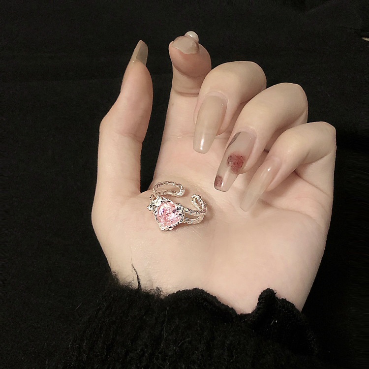 Cincin Zircon Bentuk Hati Warna Pink Untuk Wanita