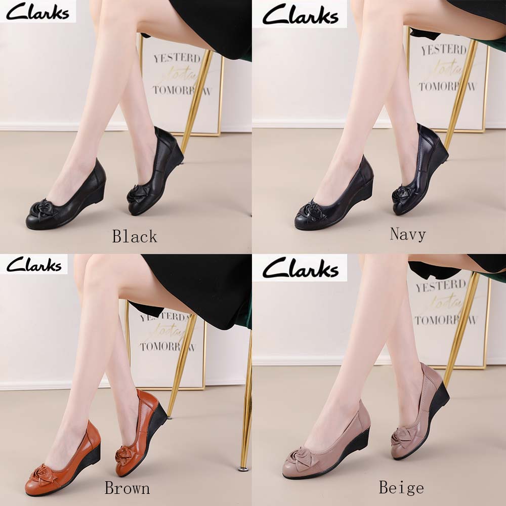 Clarks new pita sepatu woman  / clarks flat wanita  Wanita Clarks melati kulit asli Sepatu/hak tinggi 5cm