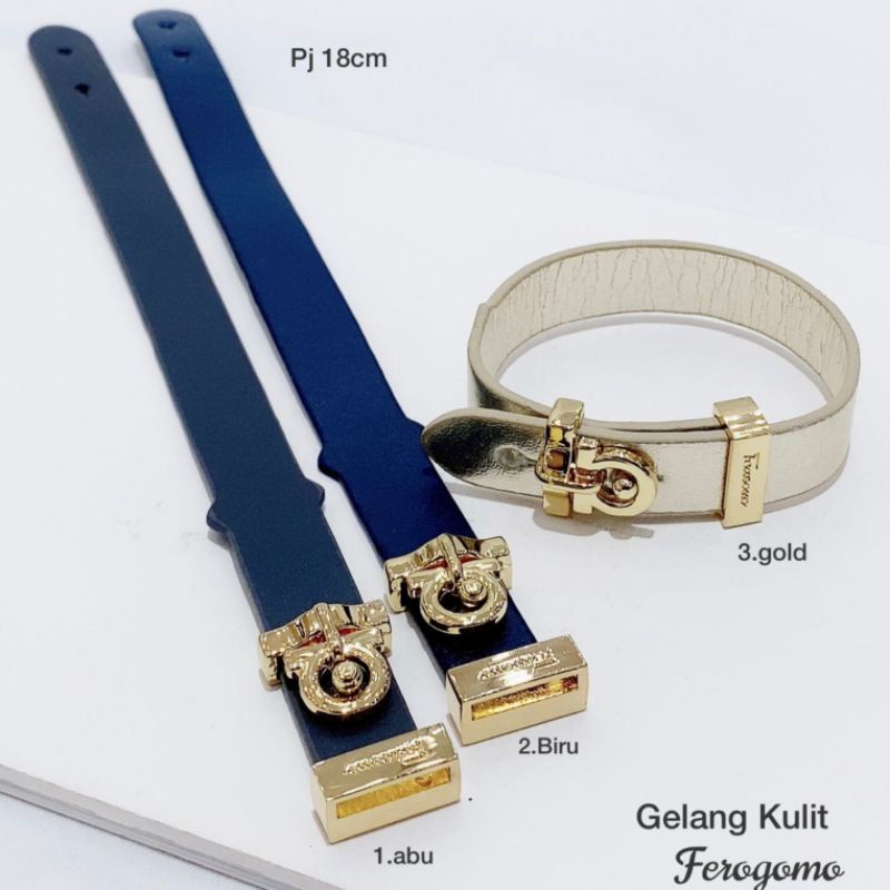 Promo Gelang tangan kulit import Ferrag@mo /gelang branded bahan kulit Premium Quality Gp24