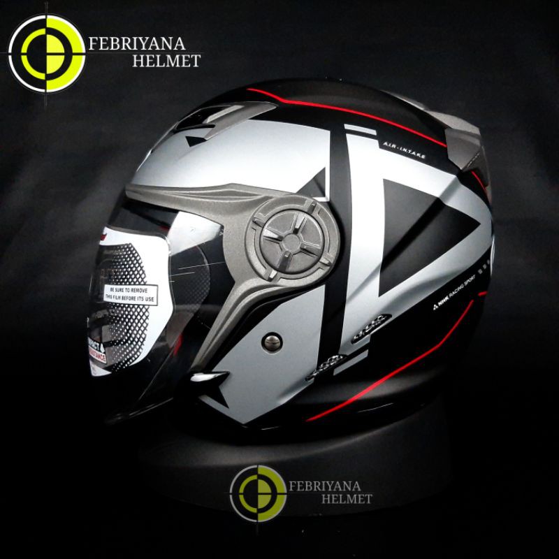 NHK GLADIATOR GRANDE BLACK SILVER DOFF HALFFACE DOUBLE VISOR