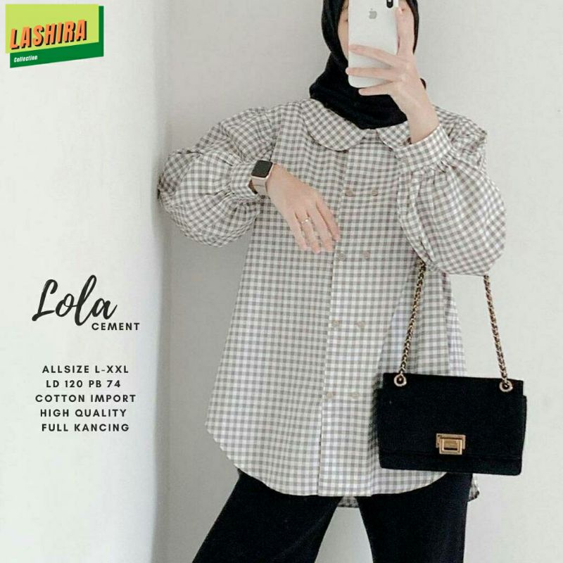 Lola blouse katun import kotak kotak LD 120 XXL jumbo
