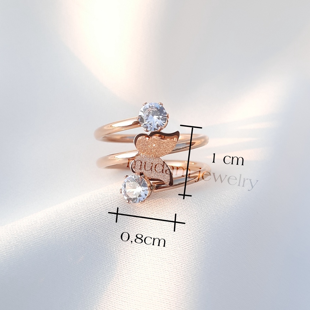 Cincin Titanium Kupu-Kupu Dua Diamonds Tersedia Warna Rosegold, Gold dan Silver