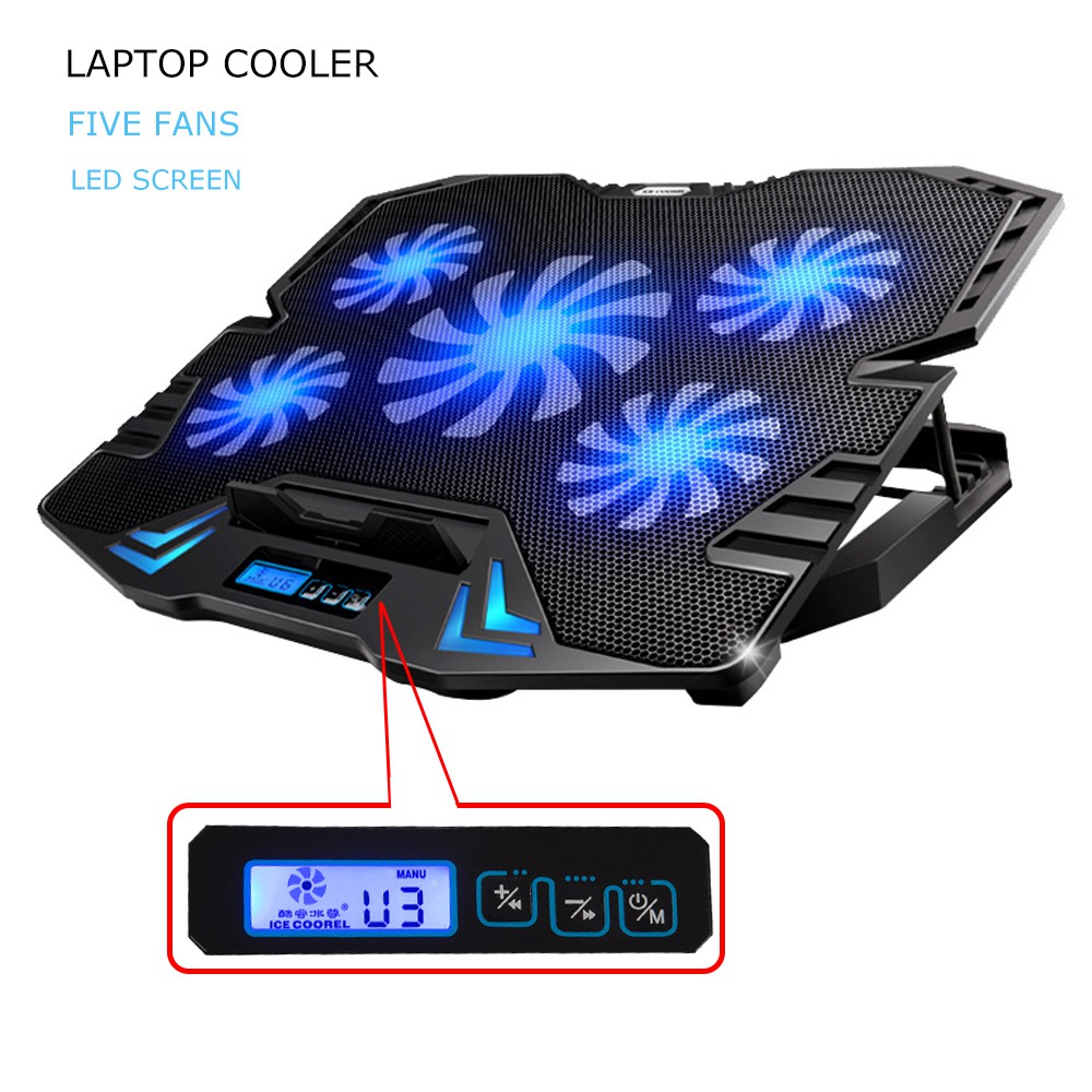 NAJU ICE FAN Cooling Pad Laptop 5 Kipas Pendingin Laptop - Black/Blue