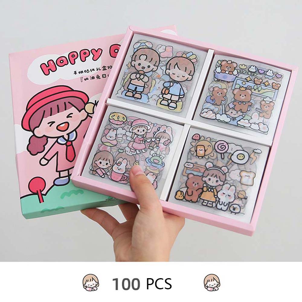 Lanfy 100pcs / Set Stiker Motif Kartun Kelinci Anti Air Untuk Dekorasi Scrapbook / Agenda